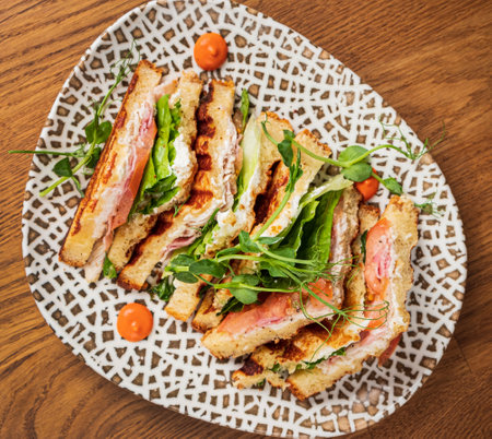 sandwich with vegetables and sauceの写真素材
