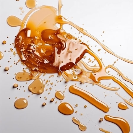 Pouring caramel sauce on a white background. Close-up.の写真素材