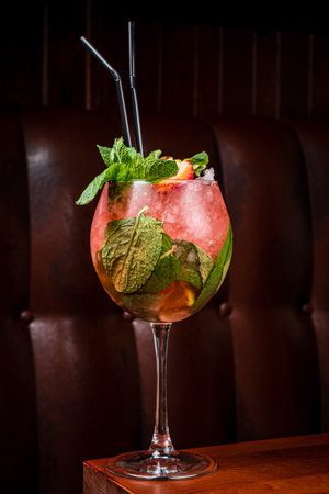 strawberry cocktail with mint and iceの写真素材