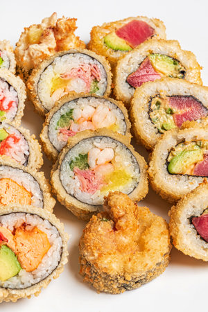 tasty sushi on the white backgroundの写真素材