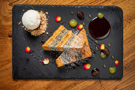 honey cake with ice cream