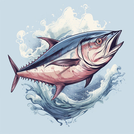 Illustration of a tuna fish in the sea. AI generationの素材