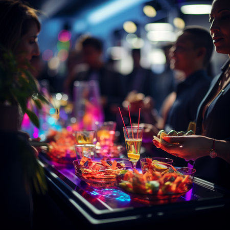 Group of people having party at night club. Selective focus.の素材