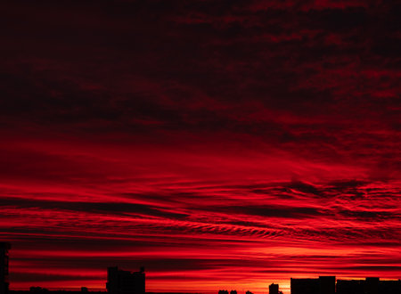 city sunrise close up red skyの写真素材