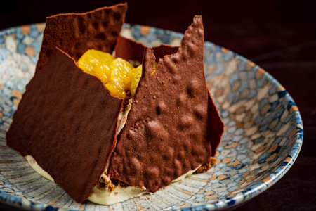 Christmas dessert with chocolate and orangeの写真素材