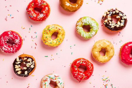 Homemade Round Glazed Donuts Ready to Eatの写真素材