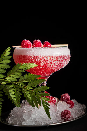 Christmas cocktail on the black backgroundの写真素材