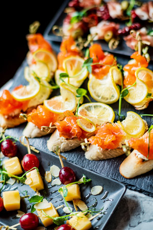 catering food on the wedding tableの写真素材