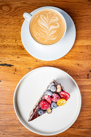 chocolate cake with fresh berriesの写真素材