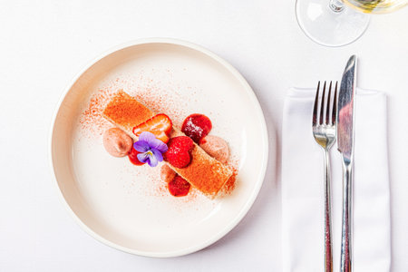 pastry with strawberries and creamの写真素材