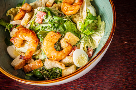 salad with shrimps and eggの写真素材
