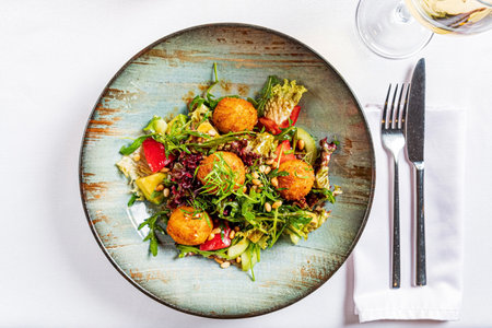 fresh salad with fish ballsの写真素材