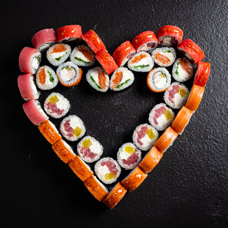 sushi set for Valentine's Dayの写真素材