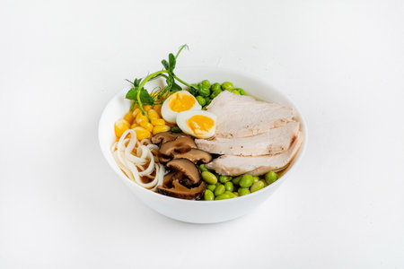 Traditional japanese ramen noodles soup with meatの写真素材