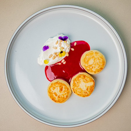 cottage cheese pancakes with berry sauce