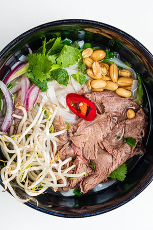 Traditional japanese ramen noodles soup with meat