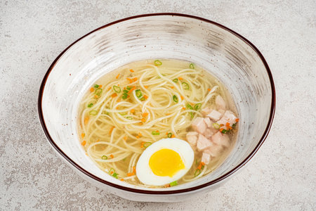 Japanese miso soup with eggの写真素材