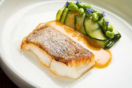 white fish  with fresh vegetablesの写真素材