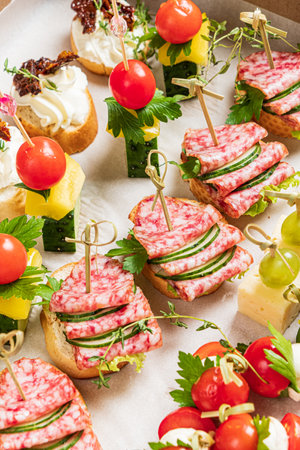 tasty canape on the catering tableの写真素材