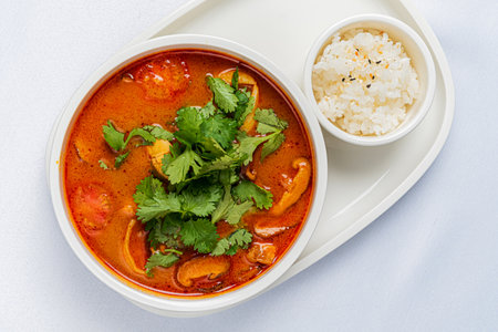 tomato seafood soup with riceの写真素材