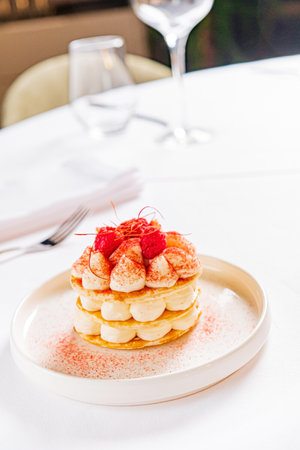 french pastry on the white plateの写真素材