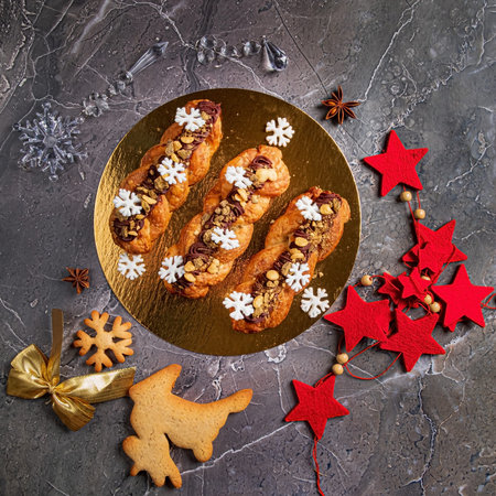 Christmas eclairs on the table