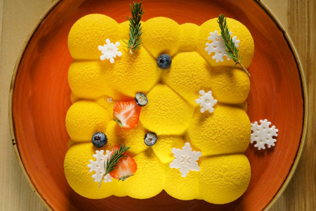 Christmas cake with snowflakes closeup