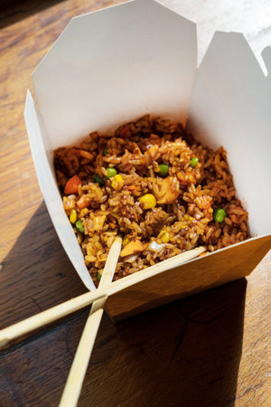 rice with vegetables in the box