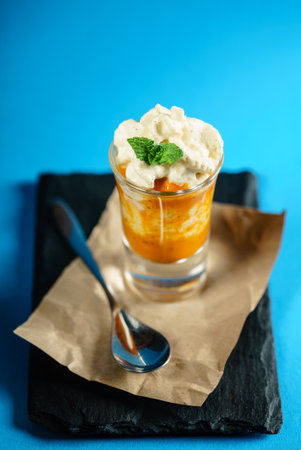 dessert with whipped creamの写真素材