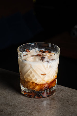 A delightful blend of coffee and cream served over ice, perfect for unwinding after a long day.