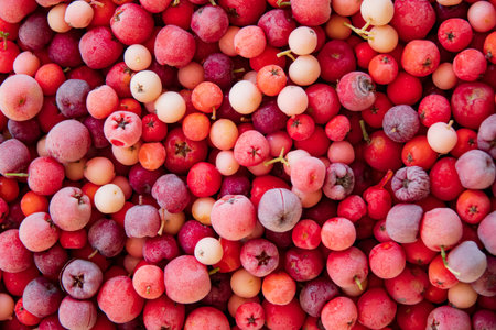 Freshly harvested berries in shades of red and pink create a beautiful, vibrant scene.の写真素材