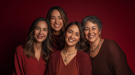 Four women from different generations smile together, sharing love and unity.の素材