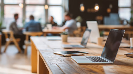 Workers collaborate in a bright, inviting coworking space brimming with creativity.の素材