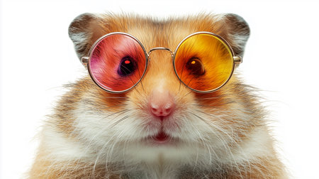 A cheerful hamster shows off its vibrant sunglasses, bringing smiles and happy vibes.の素材
