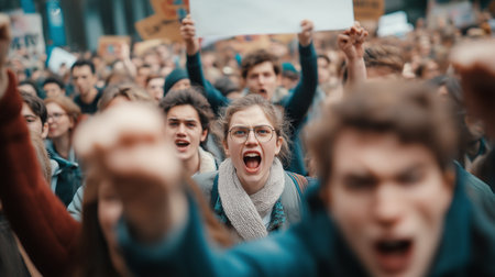 People gather in a powerful demonstration, voices united for climate action and social change.の素材