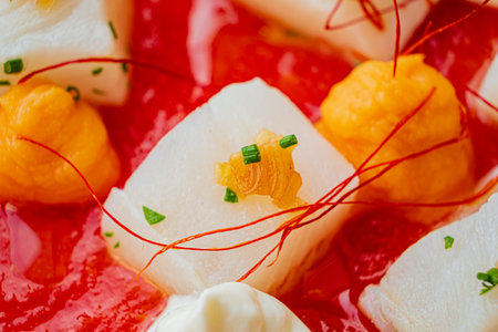 This dish boasts vibrant colors and textures, creating a visual feast for the senses.の写真素材