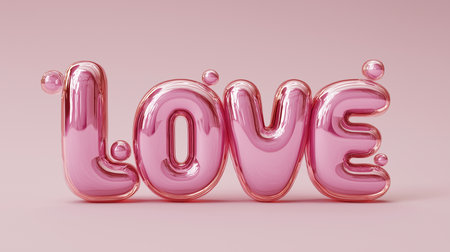 Bright pink bubble letters spell the word love, creating a cheerful and playful atmosphere.の素材