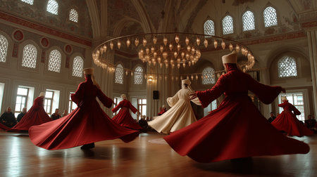 Members of Hubyar Semah Grubu engage in a vibrant semah dance, showcasing their cultural heritage.の素材