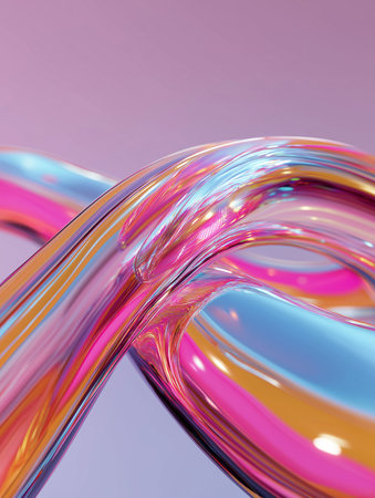 Colorful transparent shapes twist together, creating a mesmerizing display of pink and blue hues.の素材