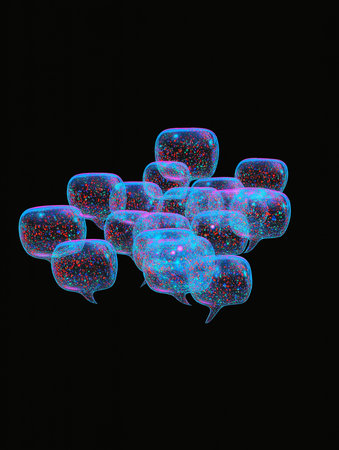 Bright speech bubbles glow in the dark, igniting imagination and creativity in conversation.の素材