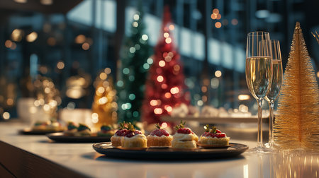 Beautifully arranged desserts and drinks create a festive atmosphere for celebration.の素材