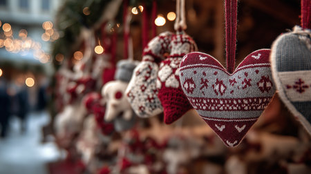 Colorful ornaments hang from stalls, brightening up the holiday atmosphere with warmth and charm.の素材