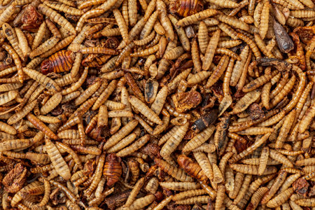 A vibrant array of edible insects fills the market, tempting visitors with unique flavors.