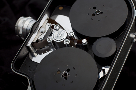 old cine camera on blackの写真素材