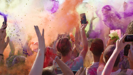 Holi Festival of Colors >  Happy people during Festival of colours Holiの写真素材