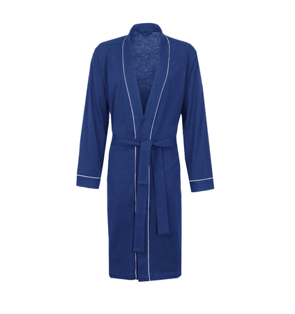 Blue bathrobe, isolated. Male housecoat on white background.の写真素材