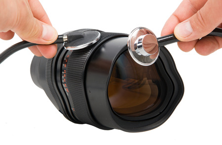 Camera lens broken - service. Repair of photographic lenses.の写真素材