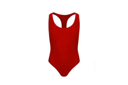Classic red swimsuit isolated on a white background.の写真素材
