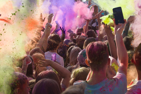 Holi festival with colorful hands. Festival of Colors - holi.の写真素材
