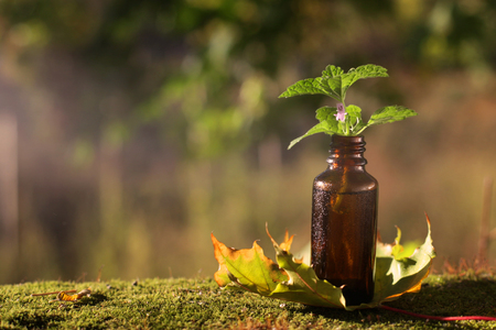 Homeopathy - natural medicines. Alternative medicine, brown bottle.の写真素材